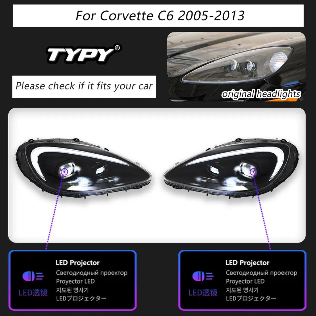 Chevrolet Corvette C6 2005-2013 RGB LED Headlight Front Lamp Assembly TYPY