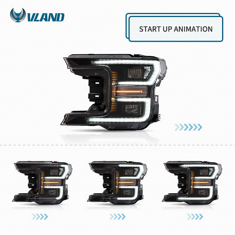 Ford F150 2017-2020 Full LED Headlights Black Chrome VLAND