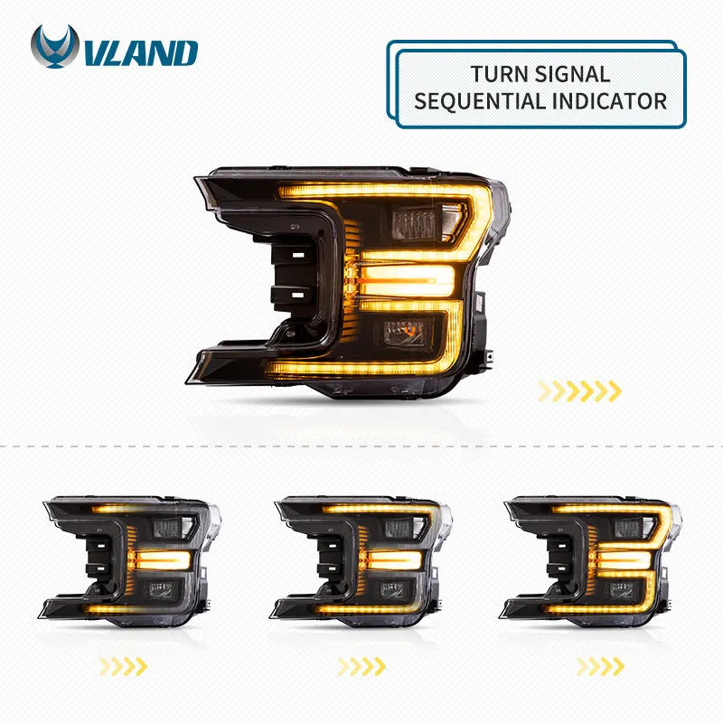 Ford F150 2017-2020 Full LED Headlights Black Chrome VLAND