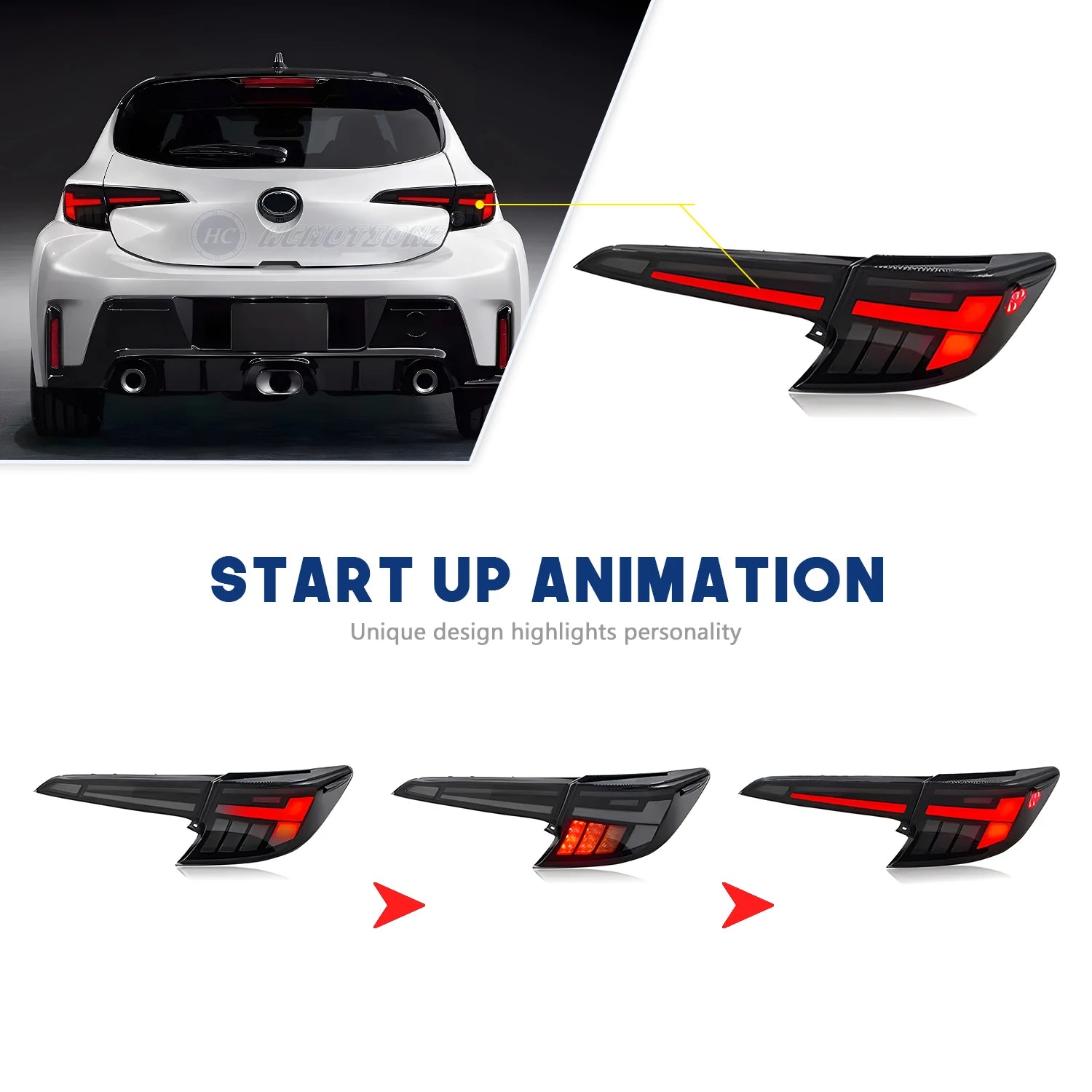 Toyota Corolla Hatchback 2018-2023 LED Tail Lights Red Smoked White HCMOTIONZ