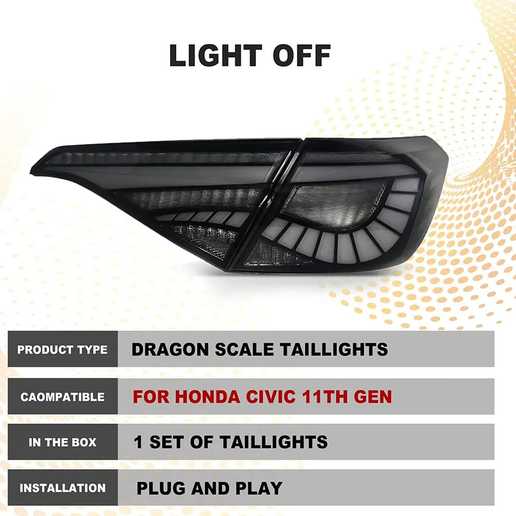 Honda Civic 11th Gen 2022-2023 LED Tail Lights Rear Lamps Sequential Turn Signal TYPY