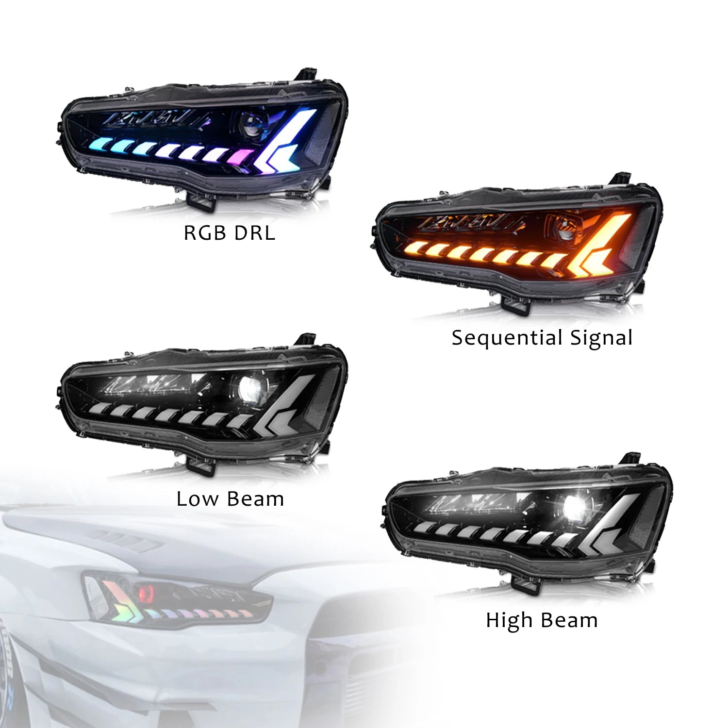 Mitsubishi Lancer Evo X 2008-2017 LED Headlights RGB HCMOTIONZ