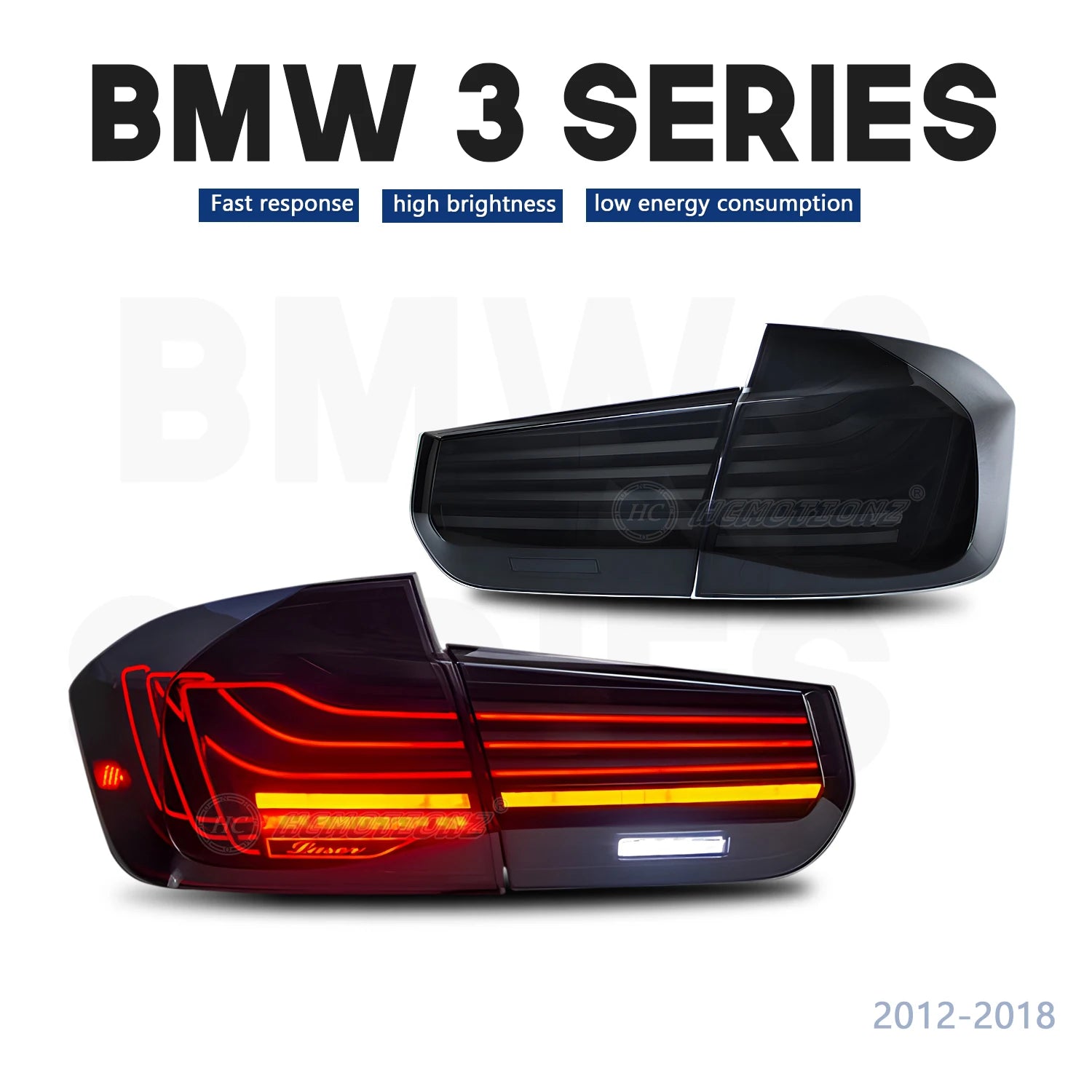 BMW 3 Series 2012-2018 F30 F80 LED Tail Lights Laser Style Smoked HCMOTIONZ