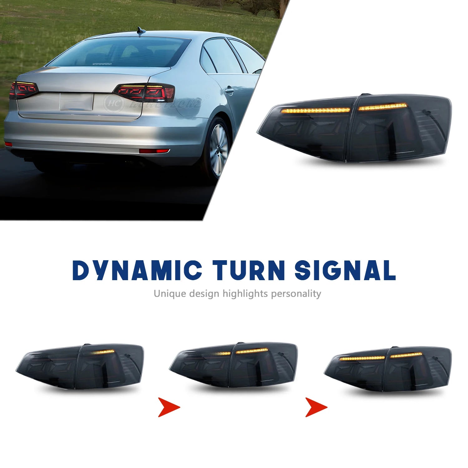 VW Volkswagen Jetta MK6 2015-2018 LED Tail Lights Smoked Red HCMOTIONZ