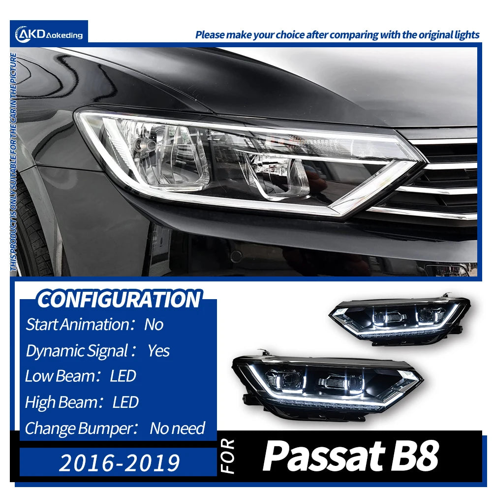 VW Volkswagen Passat B8 2016-2019 LED Headlights Dynamic Turn Signal AKD