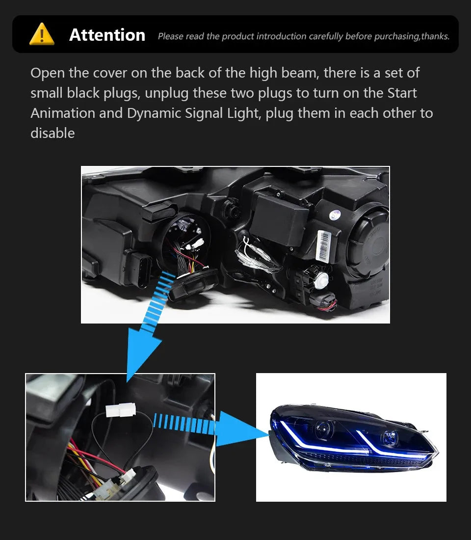 Volkswagen VW Golf MK6 2009-2012 LED Headlights with Sequential Turn Signal TYPY