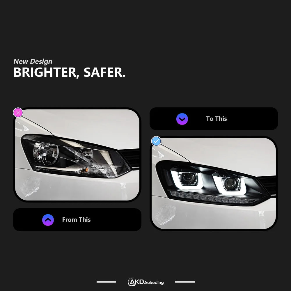 VW Volkswagen Polo MK5 2009-2018 LED Headlights Projector Lens Modern Look AKD