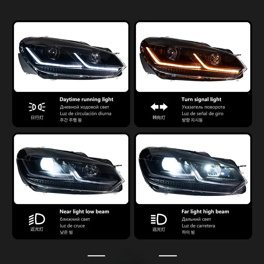 Volkswagen VW Golf MK6 2009-2012 LED Headlights with Sequential Turn Signal TYPY