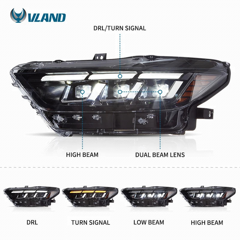 Ford Mustang VI 2015-2017 LED Headlights S650 Style Upgrade VLAND