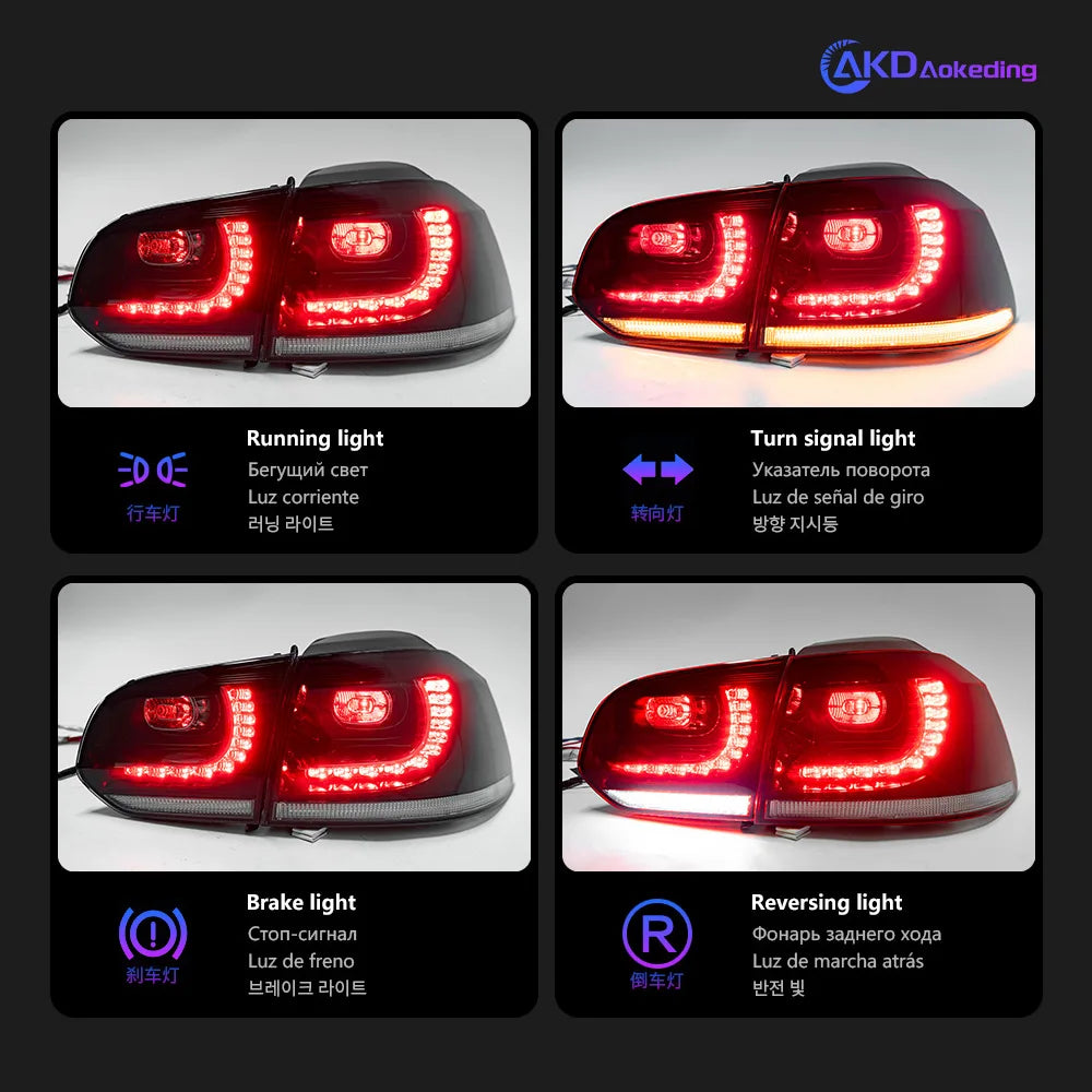 VW Volkswagen Golf 6 2009-2012 LED Tail lights modern style Red Smoked AKD