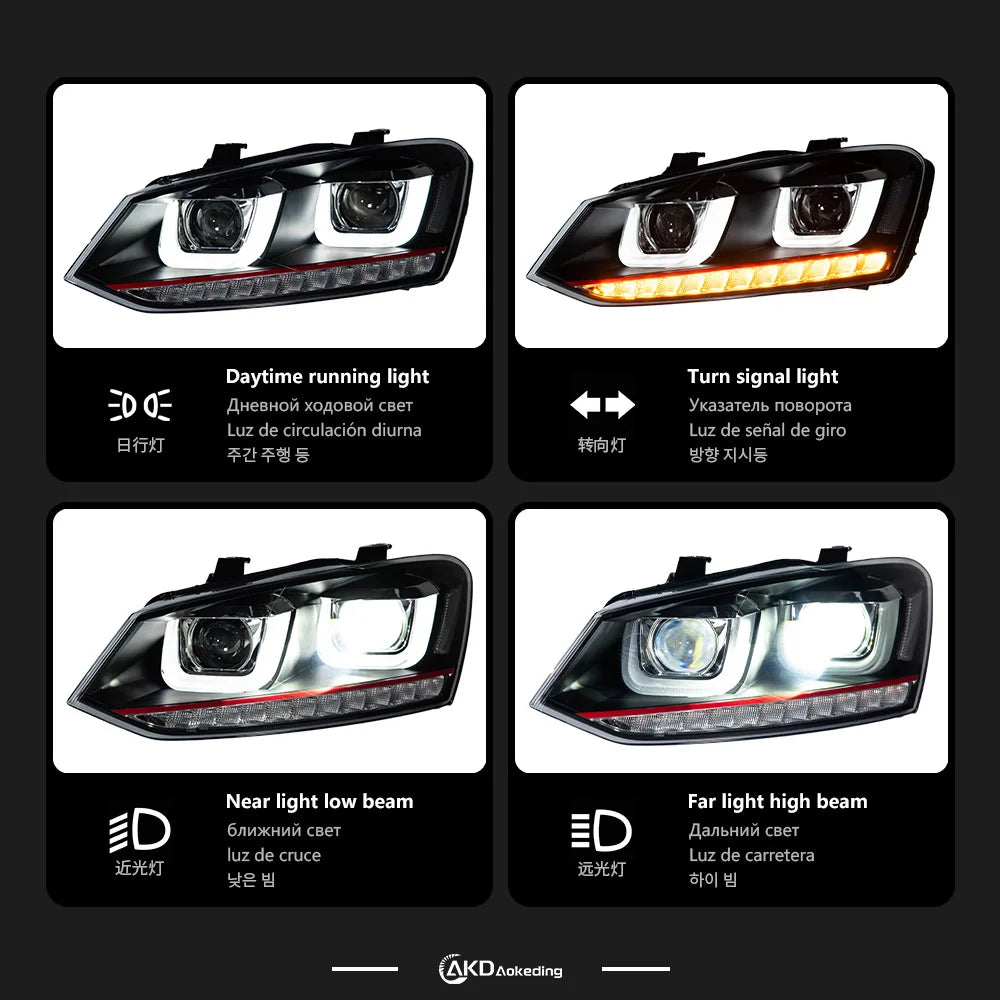 VW Volkswagen Polo MK5 2009-2018 LED Headlights Projector Lens Modern Look AKD