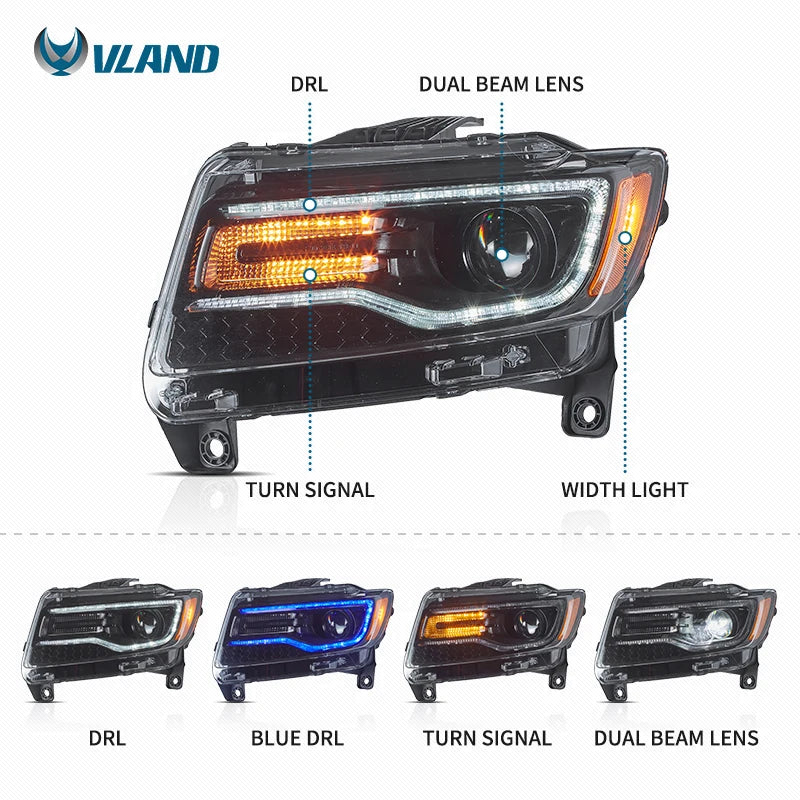 Jeep Grand Cherokee WK2 2011-2013 4th Gen Full LED Headlights Upgrade Look VLAND