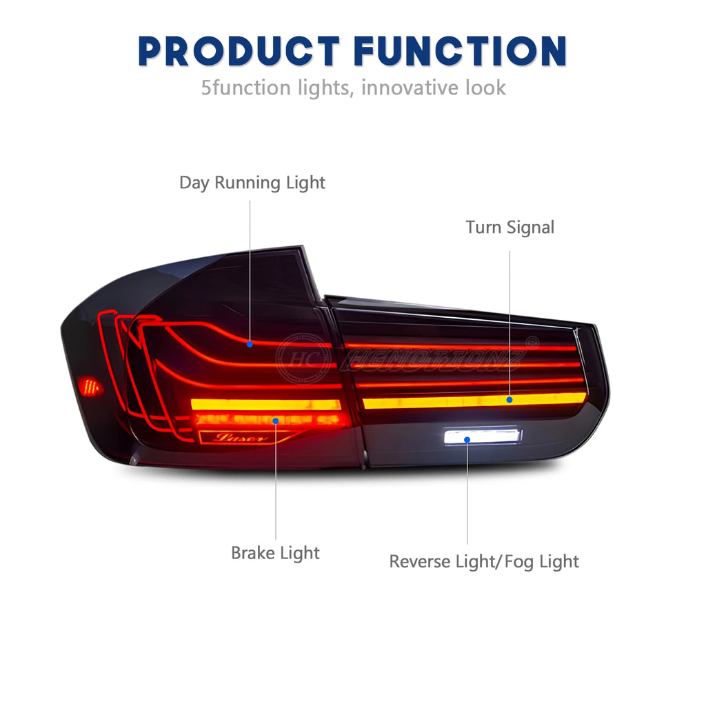 BMW 3 Series 2012-2018 F30 F80 LED Tail Lights Laser Style Smoked HCMOTIONZ