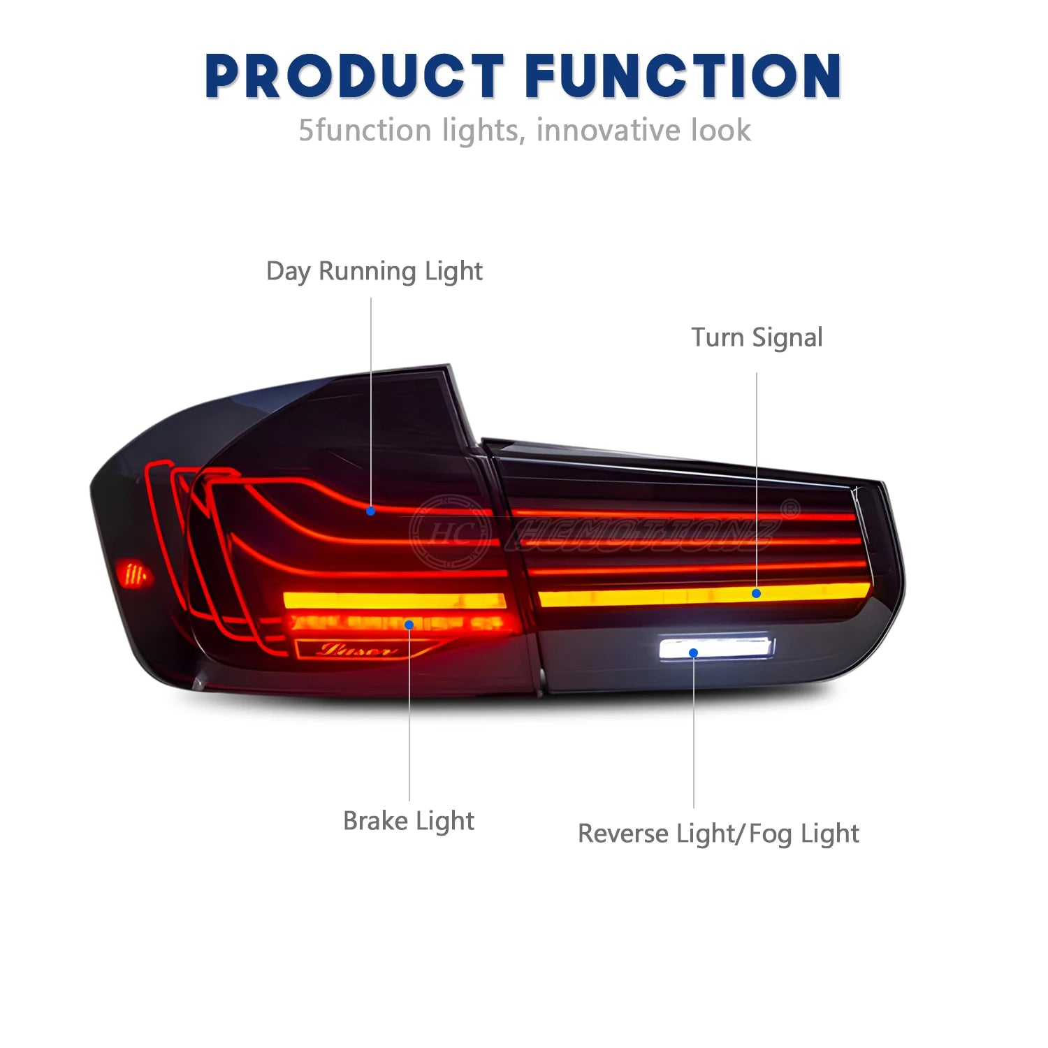 BMW 3 Series 2012-2018 F30 F80 LED Tail Lights Laser Style Smoked HCMOTIONZ