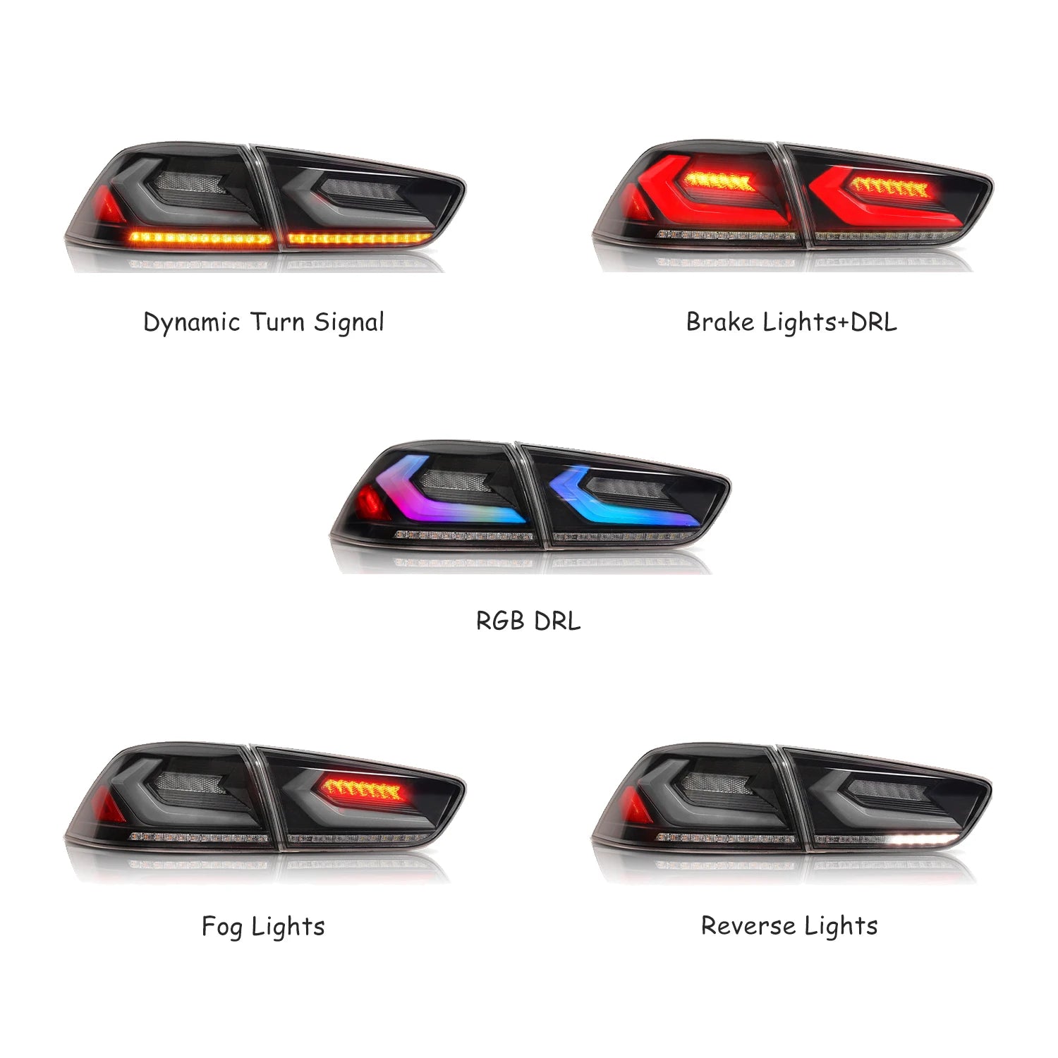 Mitsubishi Lancer Evo X 2007-2018 LED Tail Lights RGB HCMOTIONZ