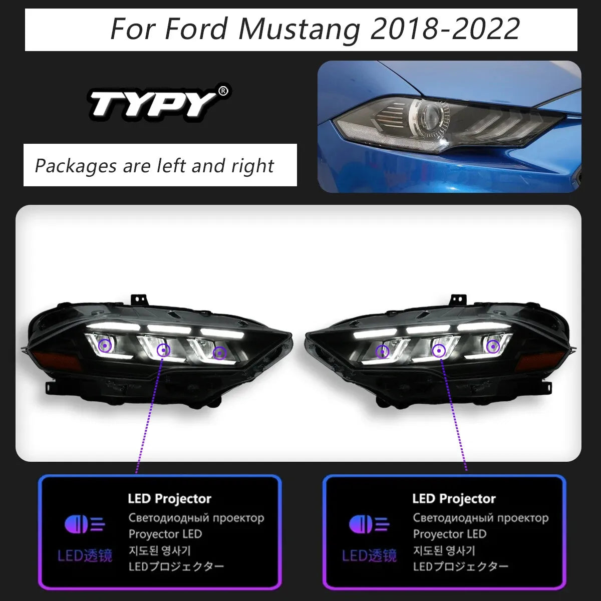 Ford Mustang VI 2015-2022 LED Headlights S650 Style Upgrade TYPY