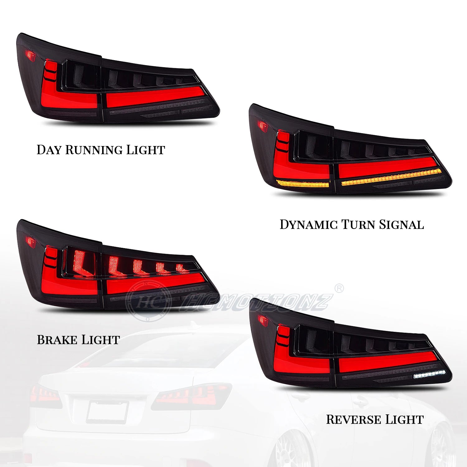 Lexus IS IS-F 2006-2013 LED Tail Lights Red Smoked HCMOTIONZ