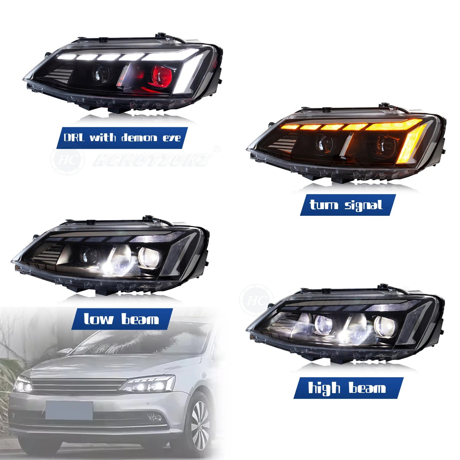 VW Volkswagen Jetta MK6 2012-2018 LED Headlights Red Demon Eyes HCMOTIONZ