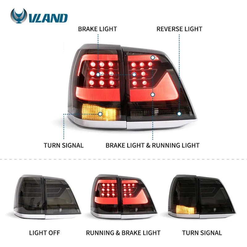 Toyota Land Cruiser J200 2008-2021 LED Tail Light Red Smoked VLAND