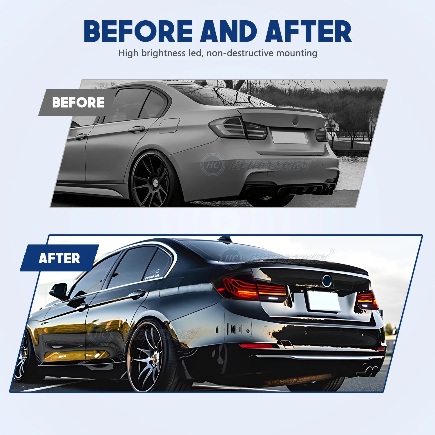 BMW 3 Series 2012-2018 F30 F80 LED Tail Lights Laser Style Smoked HCMOTIONZ