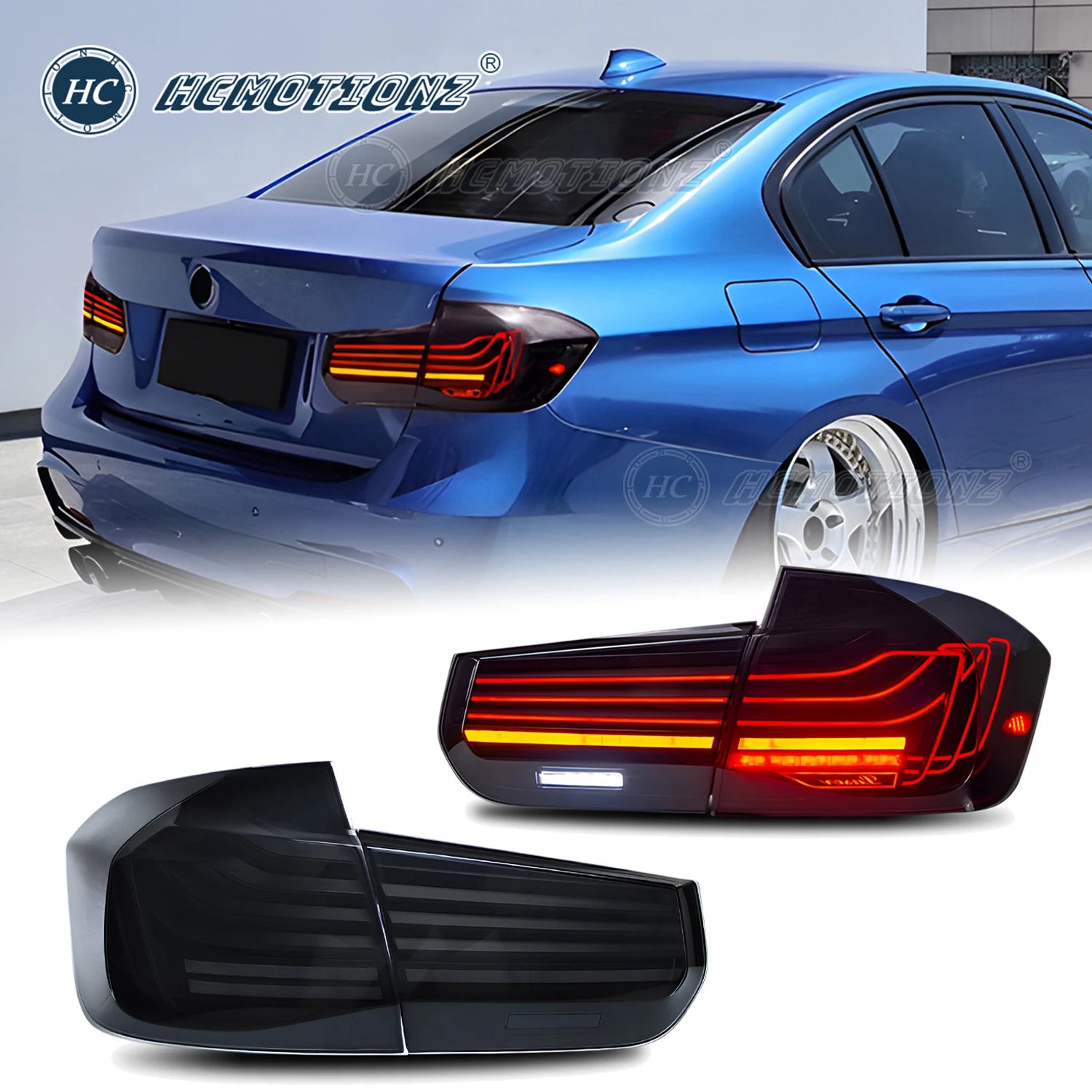 BMW 3 Series 2012-2018 F30 F80 LED Tail Lights Laser Style Smoked HCMOTIONZ