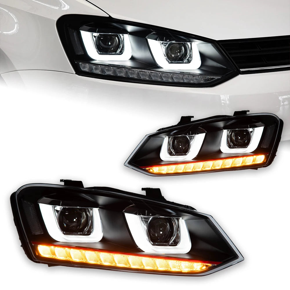 VW Volkswagen Polo MK5 2009-2018 LED Headlights Projector Lens Modern Look AKD