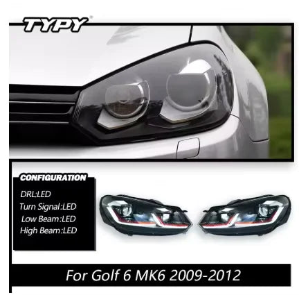 Volkswagen VW Golf MK6 2009-2012 LED Headlights with Sequential Turn Signal TYPY