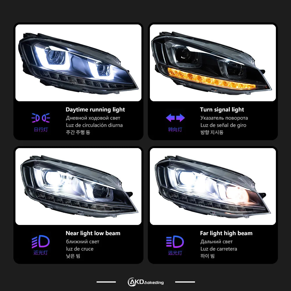 VW Volkswagen Golf MK7 2013-2016 LED Headlights Projector Lens Modern Style AKD