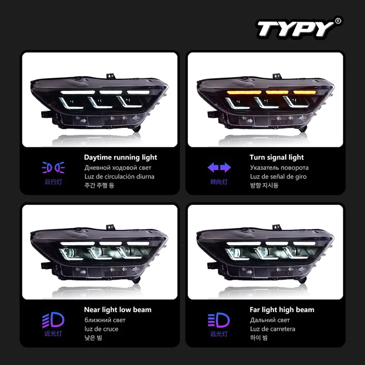 Ford Mustang VI 2015-2022 LED Headlights S650 Style Upgrade TYPY