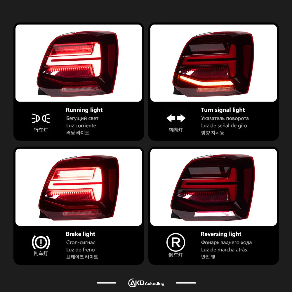 VW Volkswagen Polo MK5 LED 2011-2018 Tail Lights Red Smoked AKD