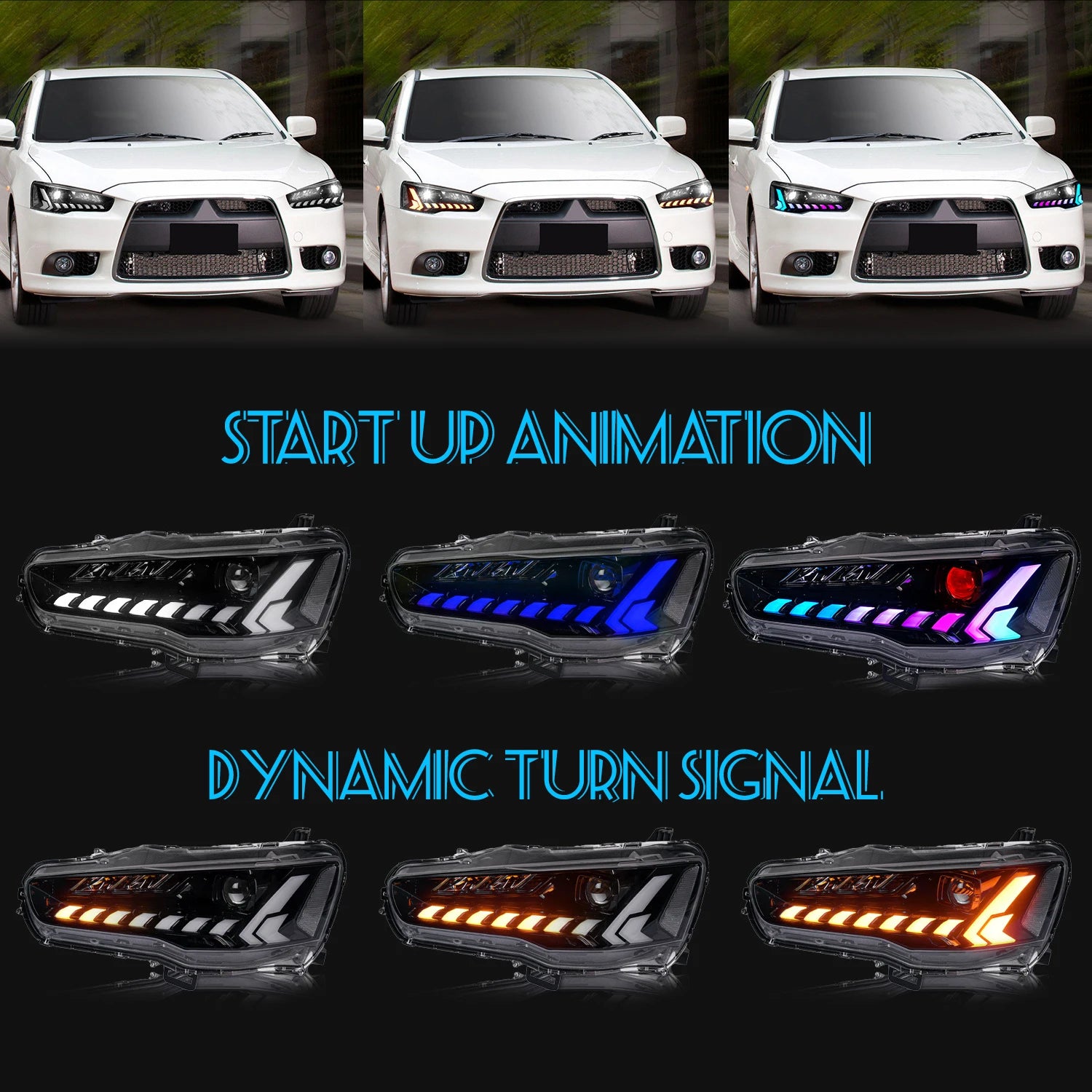 Mitsubishi Lancer Evo X 2008-2017 LED Headlights RGB HCMOTIONZ