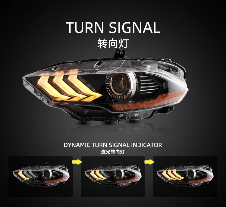 Ford Mustang VI S550 2018- up LED Headlights RGB Dynamic Turn Signal VLAND