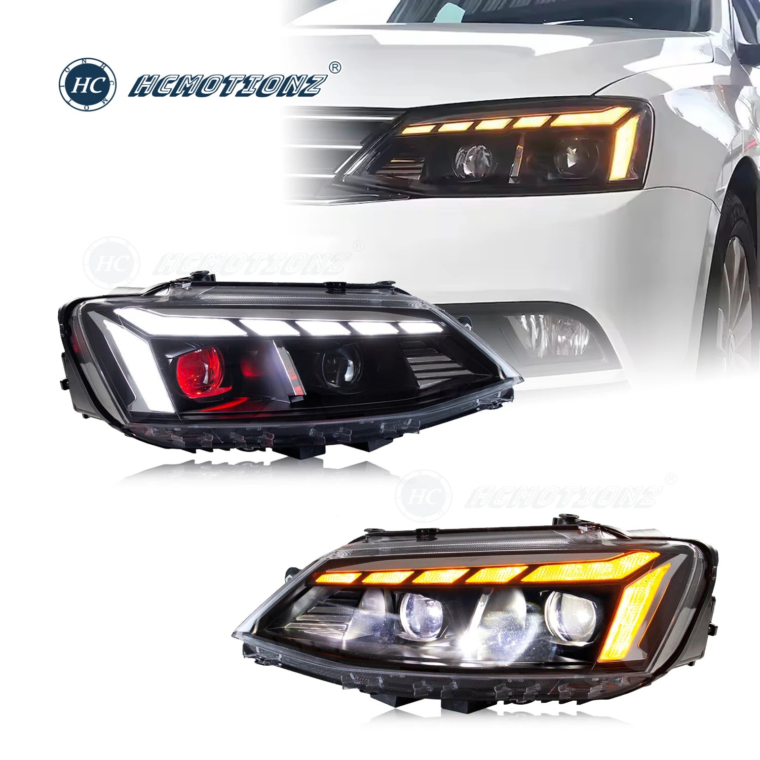 VW Volkswagen Jetta MK6 2012-2018 LED Headlights Red Demon Eyes HCMOTIONZ