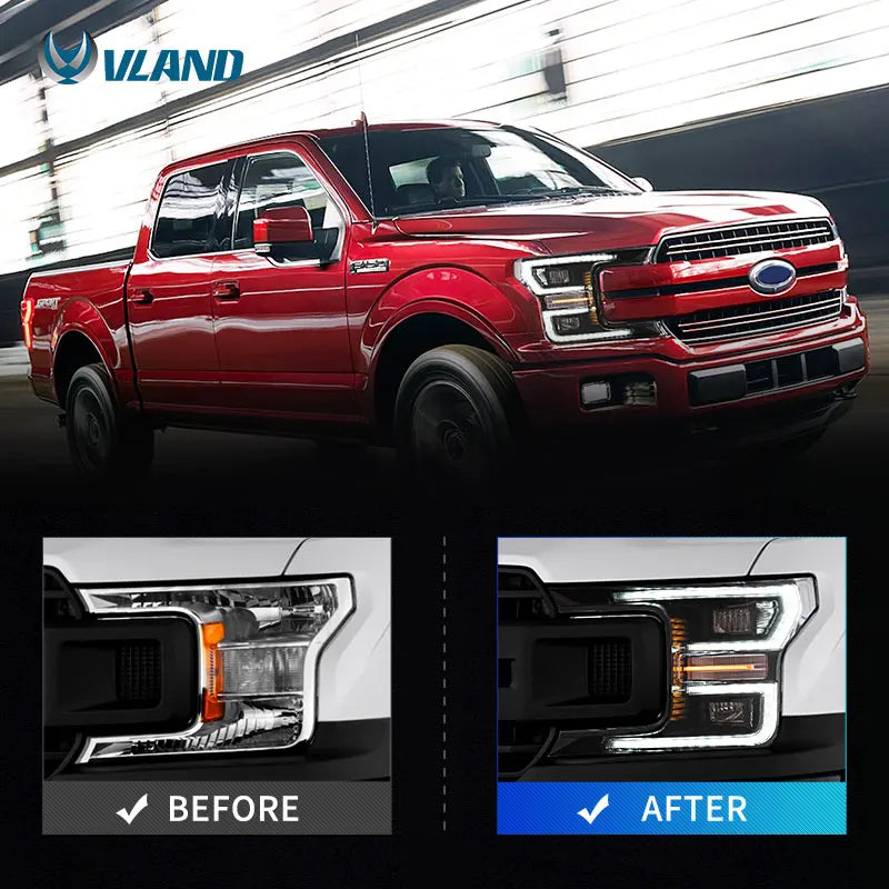 Ford F150 2017-2020 Full LED Headlights Black Chrome VLAND