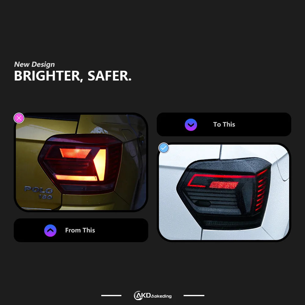 VW Volkswagen Polo MK6 2019-2023 LED Tail Lights Red Smoked AKD