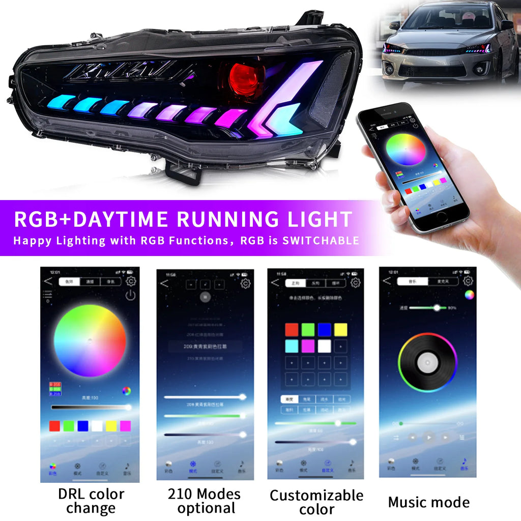 Mitsubishi Lancer Evo X 2008-2017 LED Headlights RGB HCMOTIONZ