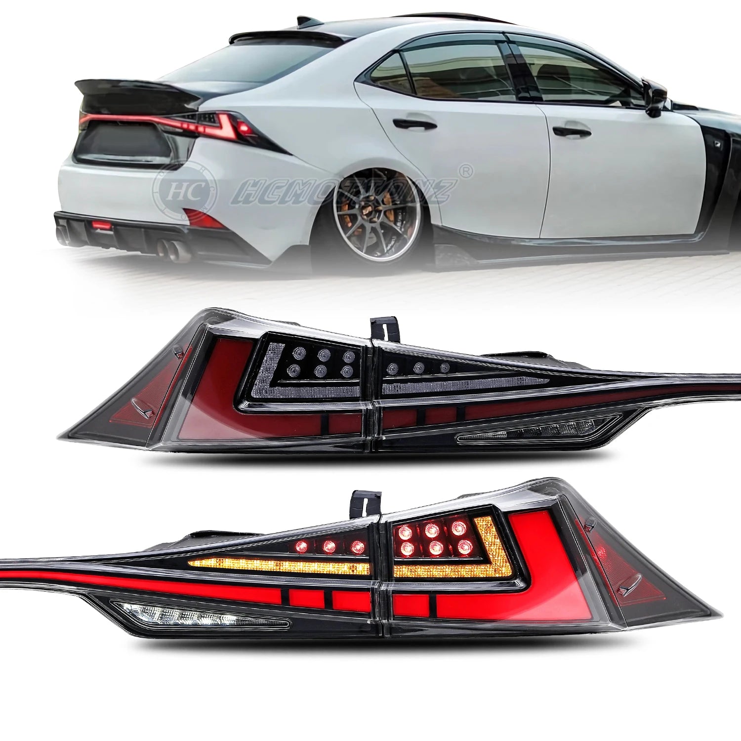 Lexus IS IS-F 2014-2020 LED Tail lights Red Smoked Clear HCMOTIONZ