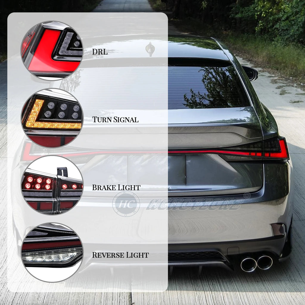 Lexus IS IS-F 2014-2020 LED Tail lights Red Smoked Clear HCMOTIONZ