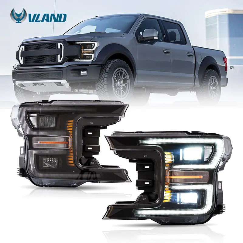 Ford F150 2017-2020 Full LED Headlights Black Chrome VLAND