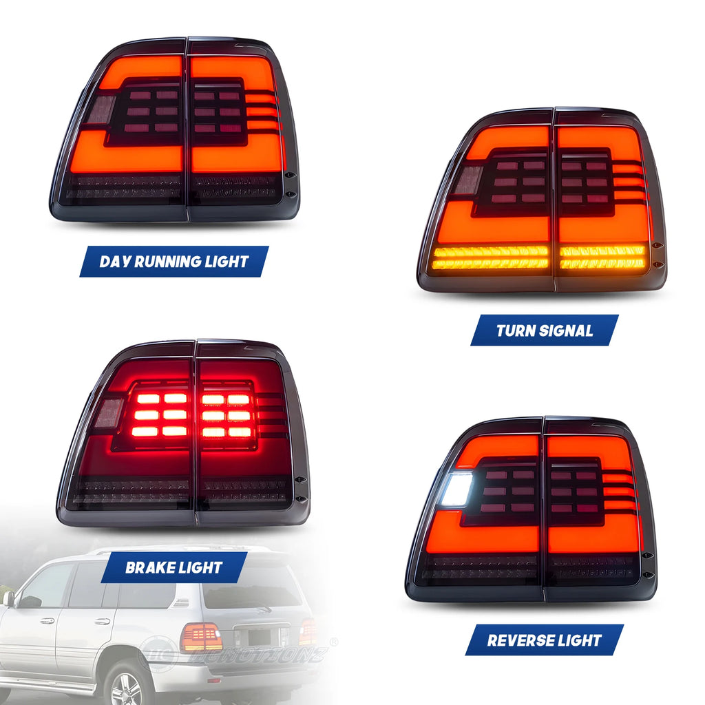 Lexus LX series 2nd Gen 1998-2007 LED Tail lights Red Smoked HCMOTIONZ