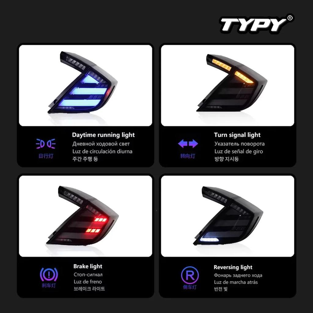Honda Civic 10th 2016-2020 LED Tail lights RGB Rear Lamps TYPY