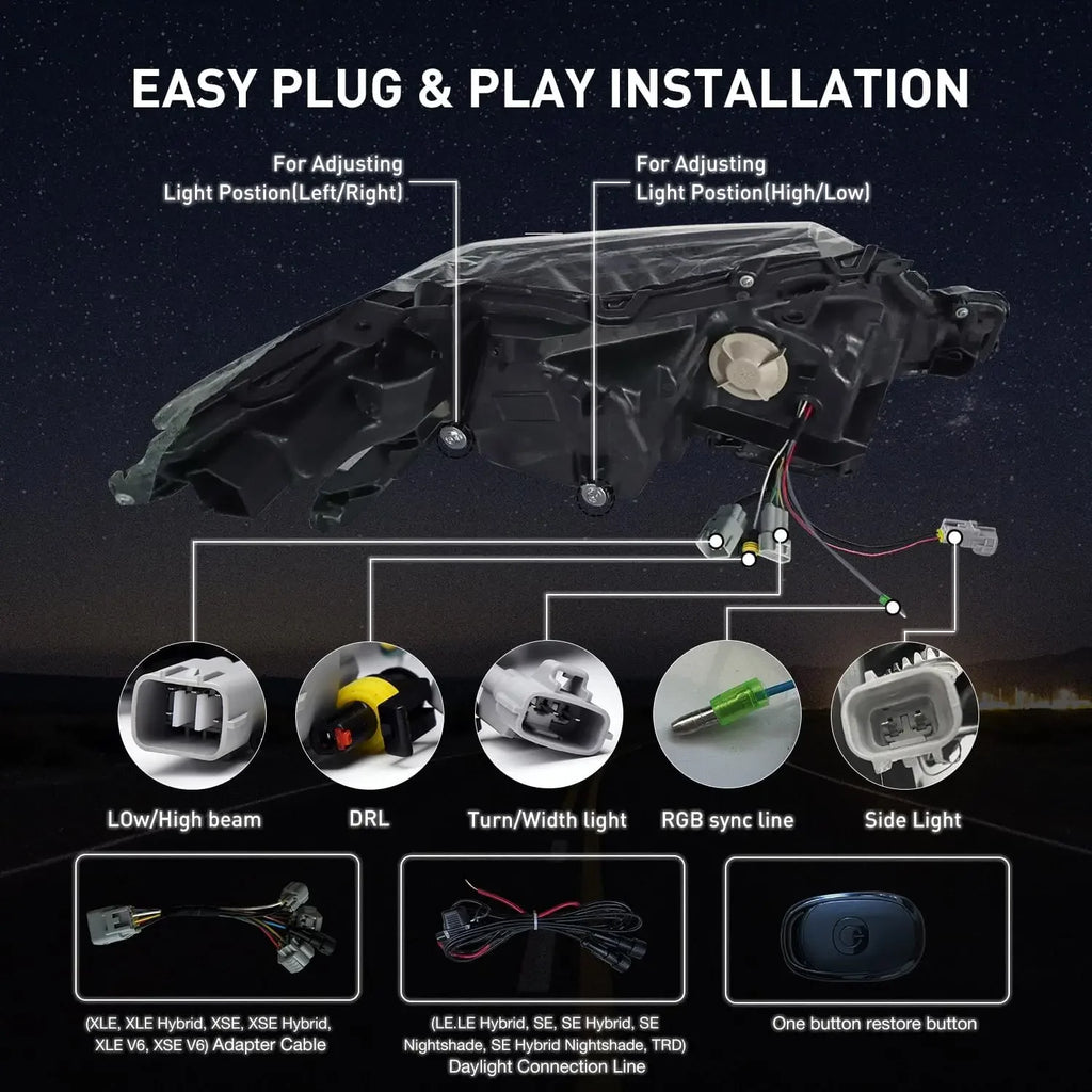 Toyota Camry 8th 2018-2023 RGB Headlight DRL Sequential Turn Signal TYPY