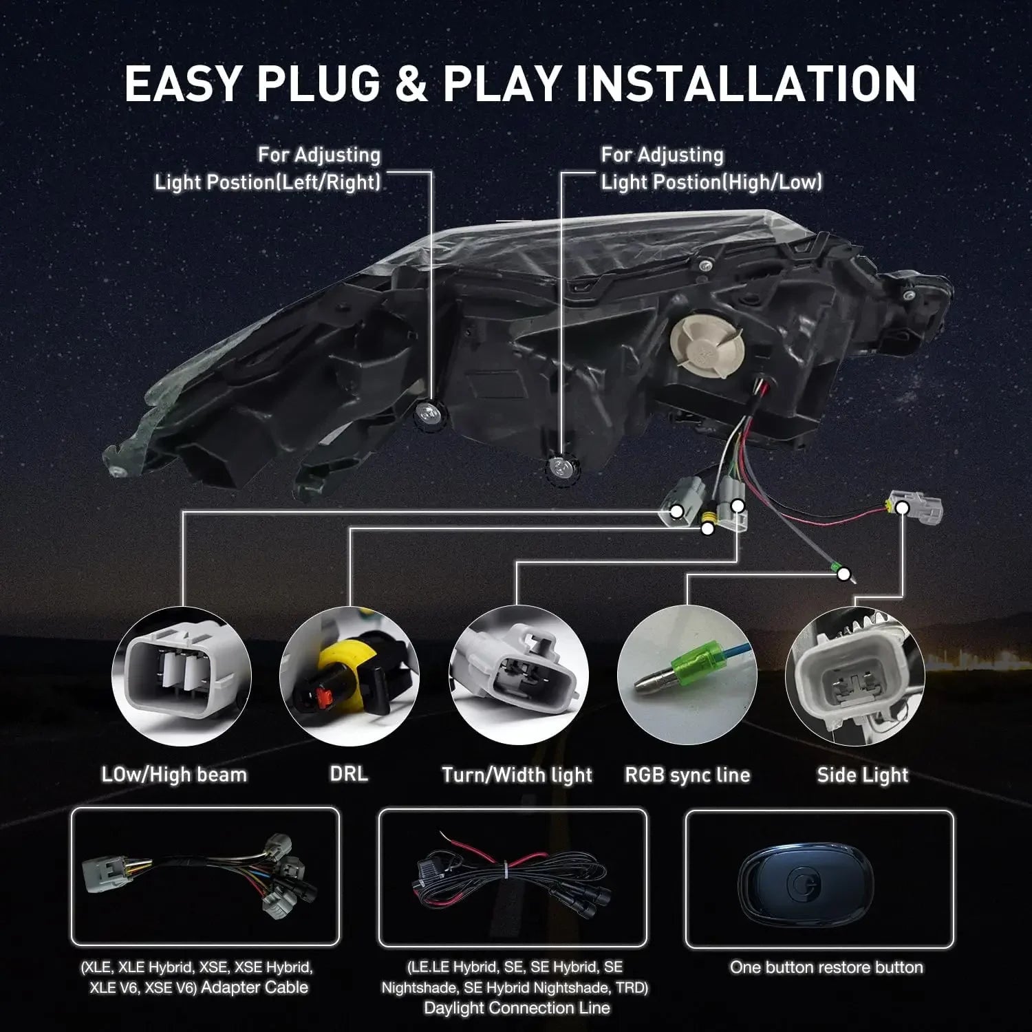 Toyota Camry 8th 2018-2023 RGB Headlight DRL Sequential Turn Signal TYPY