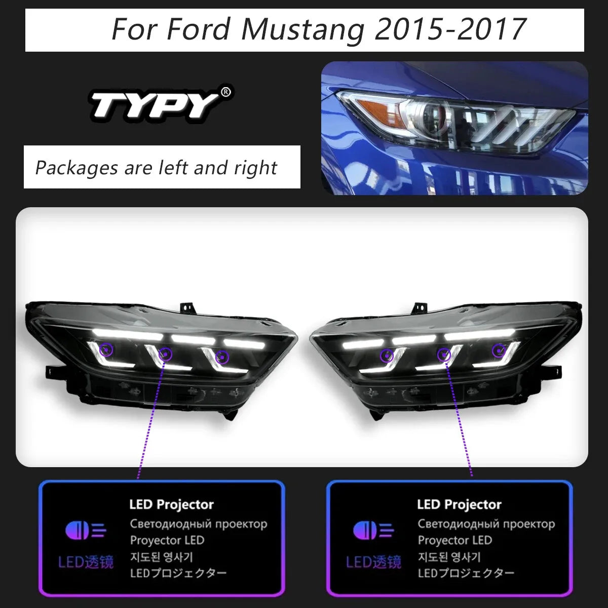 Ford Mustang VI 2015-2022 LED Headlights S650 Style Upgrade TYPY