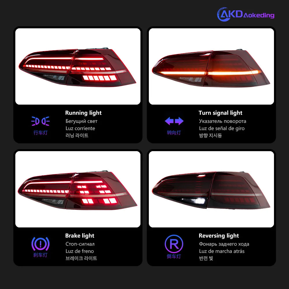 VW Volkswagen Golf MK7 MK7.5 2013-2020 LED Tail lights modern style Red Smoked AKD