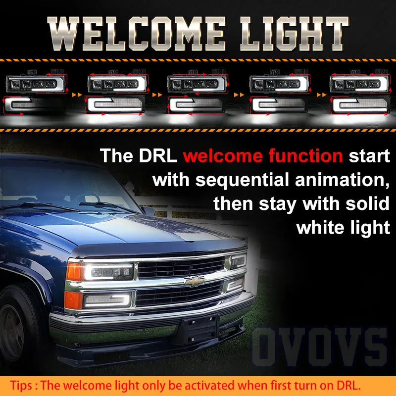 Chevy Chevrolet GMT-400 C/K 1500 2500 3500 1988-1998 LED Headlights + Turn Signal OVOVS