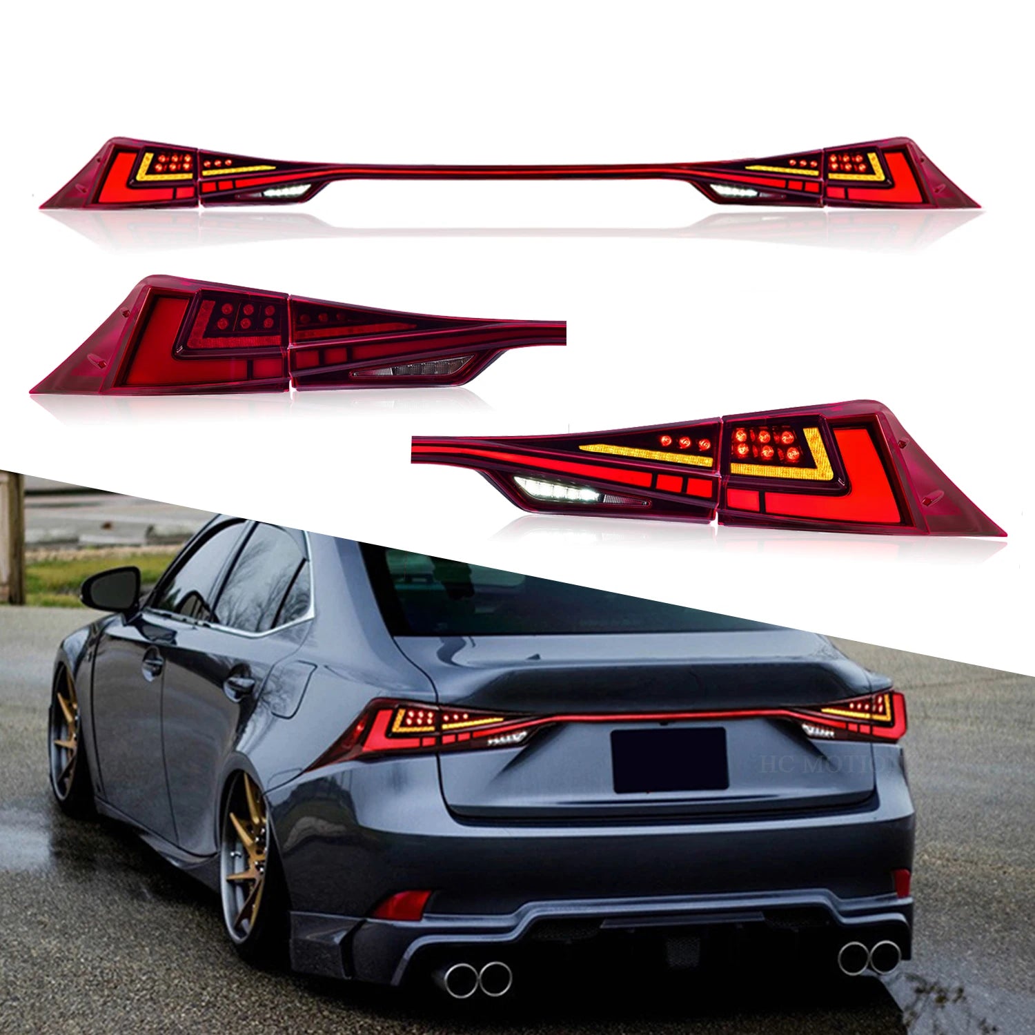 Lexus IS IS-F 2014-2020 LED Tail lights Red Smoked Clear HCMOTIONZ