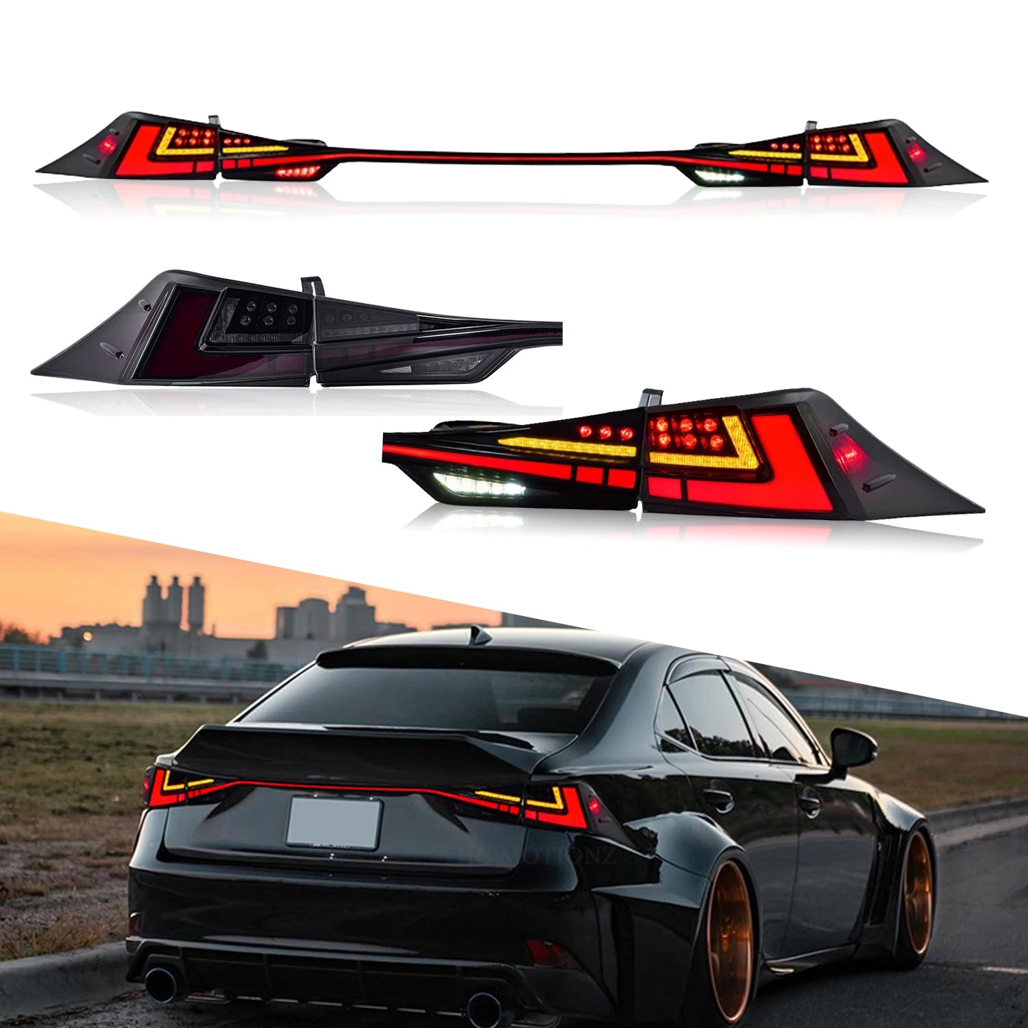 Lexus IS IS-F 2014-2020 LED Tail lights Red Smoked Clear HCMOTIONZ