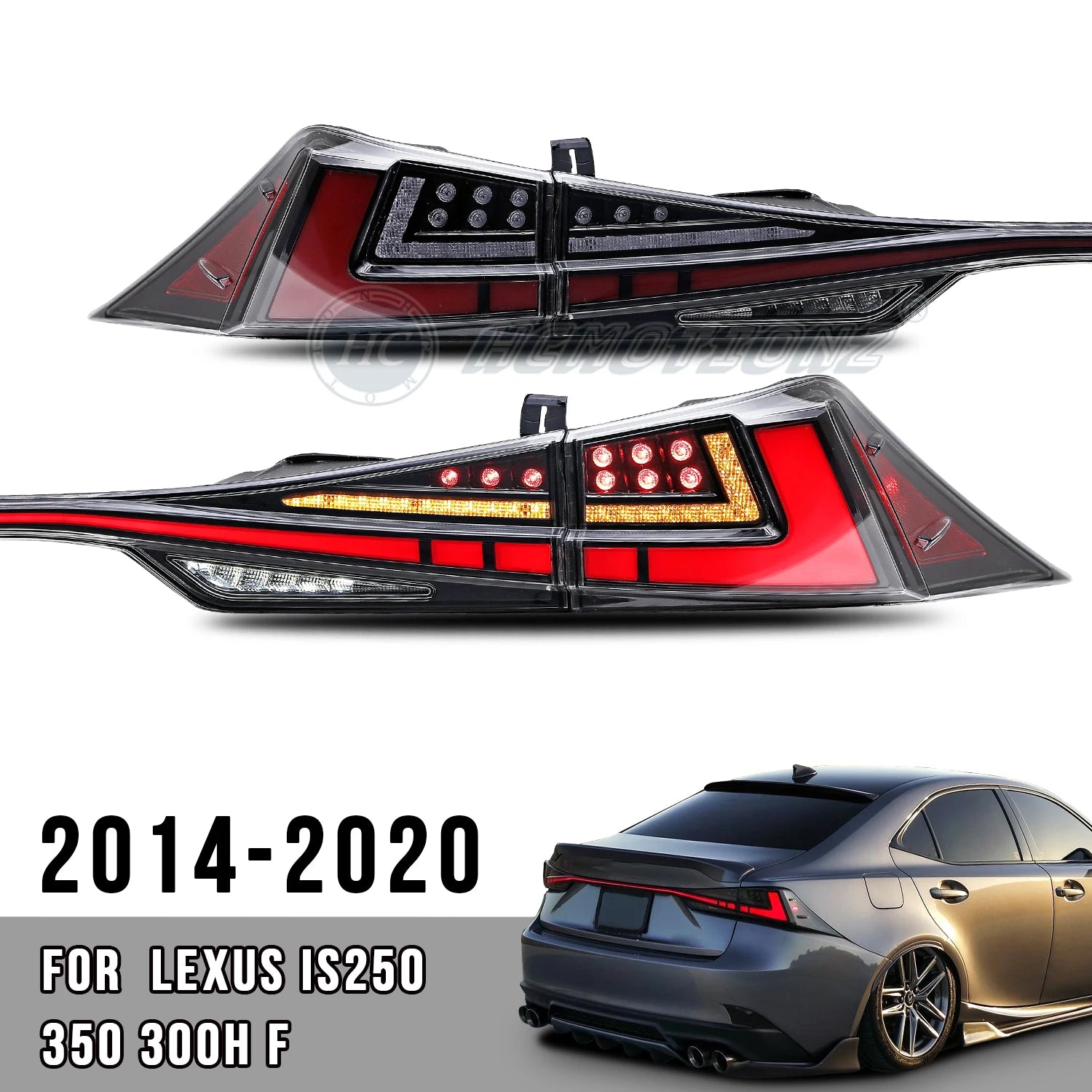 Lexus IS IS-F 2014-2020 LED Tail lights Red Smoked Clear HCMOTIONZ