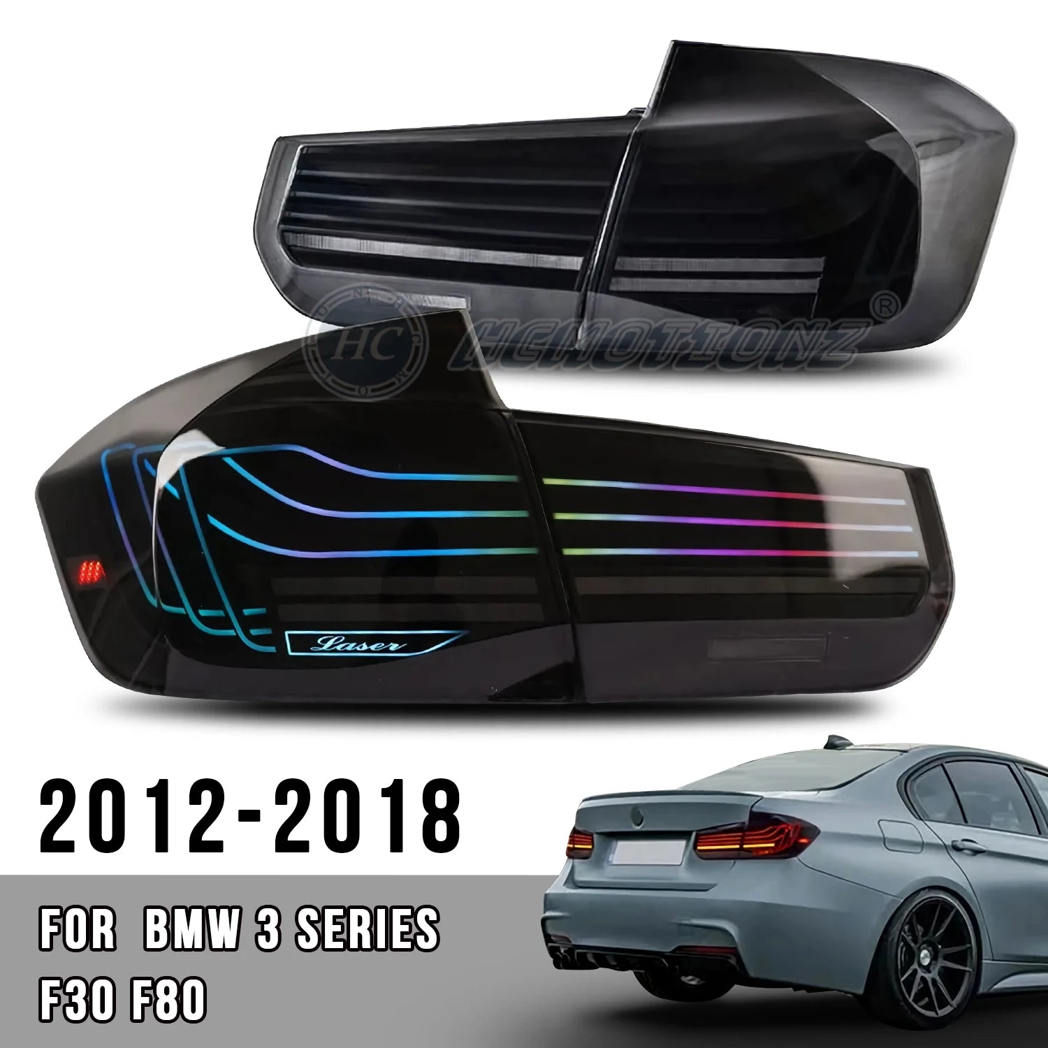 BMW 3 Series F30 F80 2012-2018 LED RGB Tail lights Smoked Laser style HCMOTIONZ